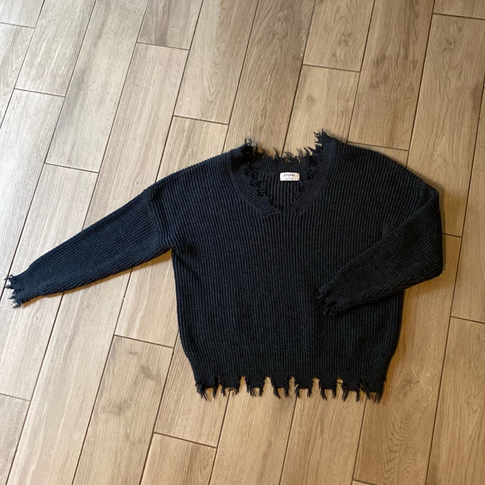 Dark Blue Comfy Frayed Sweater